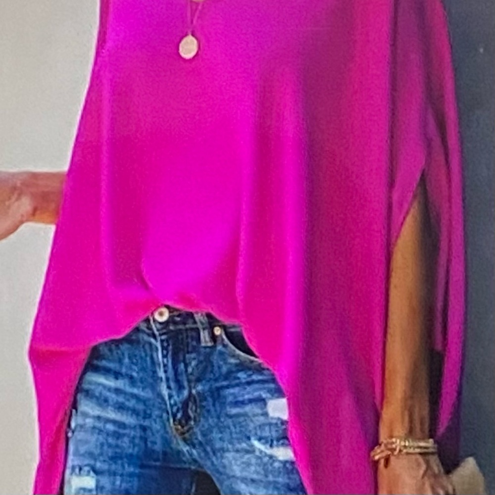 Casual V Neck Asymmetrical Batwing Sleeve Blouse